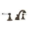 C-Spout Widespread Lavatory Faucet with Porcelain Lever Pop-Up in Tuscan Brass
