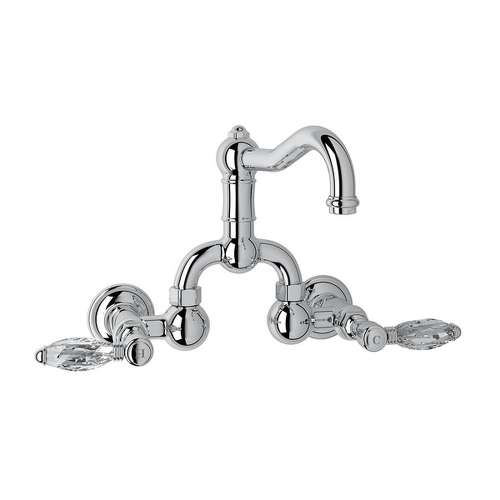 Wall Mount Bridge Lavatory Faucet with Crystal Levers Pop-Up and Column Spout in Polished Chrome