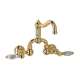 Wall Mount Bridge Lavatory Faucet with Crystal Levers Pop-Up and Column Spout in Italian Brass