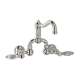Wall Mount Bridge Lavatory Faucet with Crystal Levers Pop-Up and Column Spout in Polished Nickel