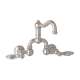 Wall Mount Bridge Lavatory Faucet with Crystal Levers Pop-Up and Column Spout in Satin Nickel
