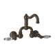 Wall Mount Bridge Lavatory Faucet with Crystal Levers Pop-Up and Column Spout in Tuscan Brass