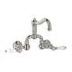 Wall Mount Bridge Lavatory Faucet with Porcelain Levers Pop-Up and Column Spout in Polished Nickel