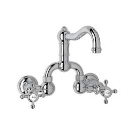 Wall Mount Bridge Lavatory Faucet with Cross Handles Pop-Up and Column Spout
