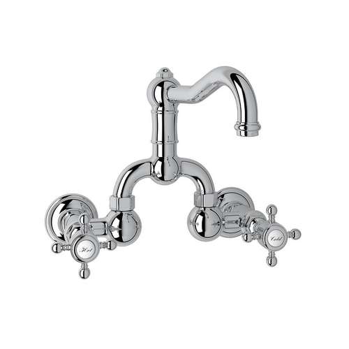 Wall Mount Bridge Lavatory Faucet with Cross Handles Pop-Up and Column Spout