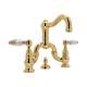 Deck Mount Bridge Lavatory Faucet with Crystal Levers Pop-Up and Column Spout in Italian Brass