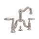 Deck Mount Bridge Lavatory Faucet with Crystal Levers Pop-Up and Column Spout in Satin Nickel