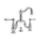 Deck Mount Bridge Lavatory Faucet with Metal Levers Pop-Up and Column Spout in Polished Chrome