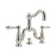 Deck Mount Bridge Lavatory Faucet with Metal Levers Pop-Up and Column Spout in Polished Nickel