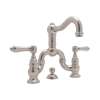 Deck Mount Bridge Lavatory Faucet with Metal Levers Pop-Up and Column Spout in Satin Nickel