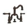 Deck Mount Bridge Lavatory Faucet with Metal Levers Pop-Up and Column Spout in Tuscan Brass
