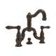 Deck Mount Bridge Lavatory Faucet with Metal Levers Pop-Up and Column Spout in Tuscan Brass