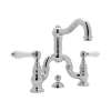 Deck Mount Bridge Lavatory Faucet with Porcelain Levers Pop-Up and Column Spout in Polished Chrome