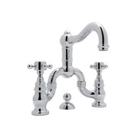 Deck Mount Bridge Lavatory Faucet with Cross Handles Pop-Up and Column Spout