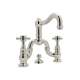 Deck Mount Bridge Lavatory Faucet with Cross Handles Pop-Up and Column Spout in Polished Nickel