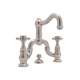 Deck Mount Bridge Lavatory Faucet with Cross Handles Pop-Up and Column Spout in Satin Nickel