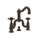Deck Mount Bridge Lavatory Faucet with Cross Handles Pop-Up and Column Spout in Tuscan Brass