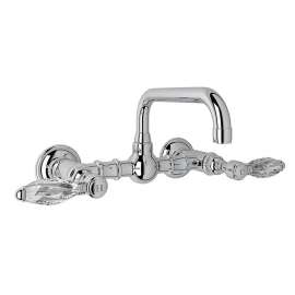 Wall Mount Bridge Lavatory Faucet with Crystal Levers and High Swinging Spout