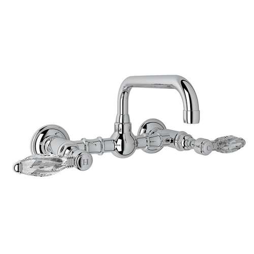 Wall Mount Bridge Lavatory Faucet with Crystal Levers and High Swinging Spout