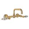 Wall Mount Bridge Lavatory Faucet with Crystal Levers and High Swinging Spout in Italian Brass