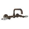 Wall Mount Bridge Lavatory Faucet with Crystal Levers and High Swinging Spout in Tuscan Brass