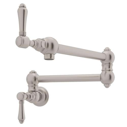 Wall Mount Swing Arm Pot Filler With Metal Lever Handle In Satin Nickel