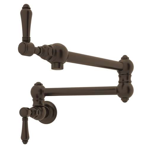 Wall Mount Swing Arm Pot Filler With Metal Lever Handle In Tuscan Brass