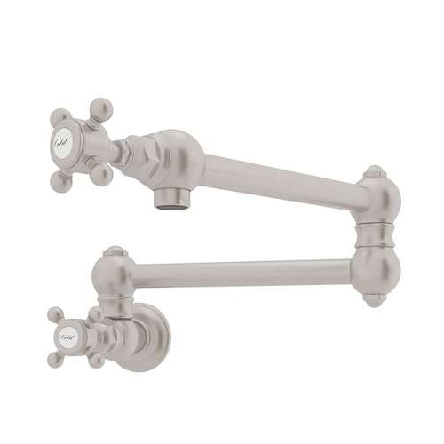 Wall Mount Swing Arm Pot Filler With Cross Handle In Satin Nickel