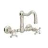 Wall Mount Column Spout Bridge Kitchen Faucet With Cross Handle In Polished Nickel