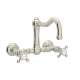 Wall Mount Column Spout Bridge Kitchen Faucet With Cross Handle In Polished Nickel