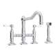 Deck Mount Column Spout 3 Leg Bridge Kitchen Faucet With Sidespray And Porcelain Lever Handle In Polished Chrome