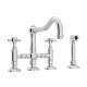 Deck Mount Column Spout 3 Leg Bridge Kitchen Faucet With Sidespray And Cross Handle In Polished Chrome