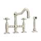 Deck Mount Column Spout 3 Leg Bridge Kitchen Faucet With Sidespray And Cross Handle In Polished Nickel