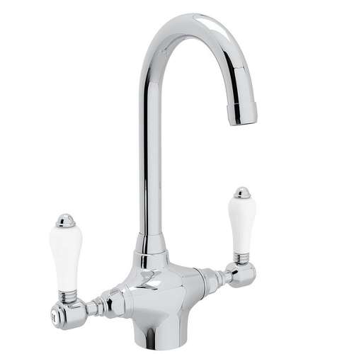 C-Spout Bar/Food Prep Faucet With Porcelain Lever Handle In Polished Chrome