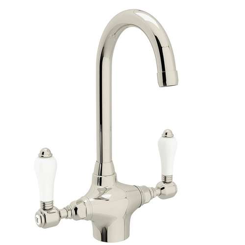 C-Spout Bar/Food Prep Faucet With Porcelain Lever Handle In Polished Nickel