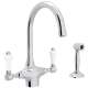 Single Hole C-Spout Kitchen Faucet With Porcelain Lever Sidespray In Polished Chrome