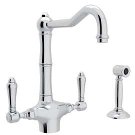 A1679LMWS-2-M Italian Kitchen Acqui Single Hole C-Spout Kitchen Faucet With Metal Lever Sidespray
