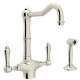Single Hole C-Spout Kitchen Faucet With Metal Lever Sidespray In Polished Nickel