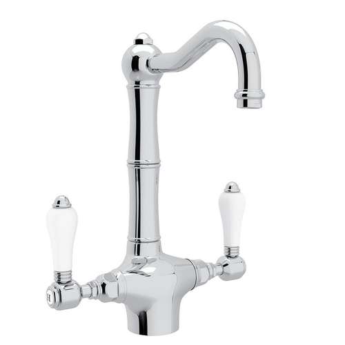 Single Hole Column Spout Bar/ Food Prep Faucet With Porcelain Lever Handle In Polished Chrome