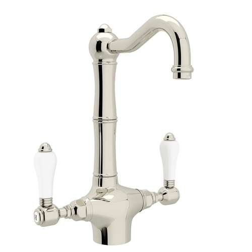 Single Hole Column Spout Bar/ Food Prep Faucet With Porcelain Lever Handle In Polished Nickel