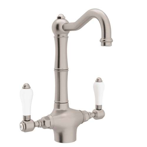 Single Hole Column Spout Bar/ Food Prep Faucet With Porcelain Lever Handle In Satin Nickel