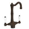 Single Hole Column Spout Bar/ Food Prep Faucet With Porcelain Lever Handle In Tuscan Brass