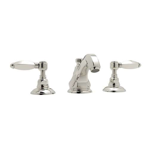 High Neck Widespread Lavatory Faucet with Metal Levers Pop-Up and Hex Spout in Polished Nickel