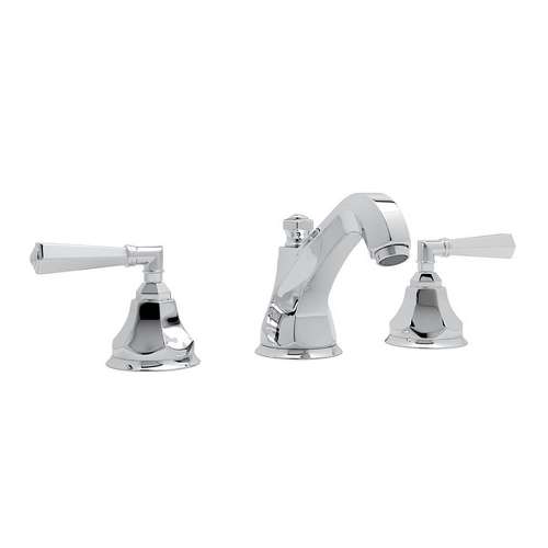 High Neck Widespread Lavatory Faucet with Hex Spout Metal Lever Handles and Pop-Up in Polished Chrome