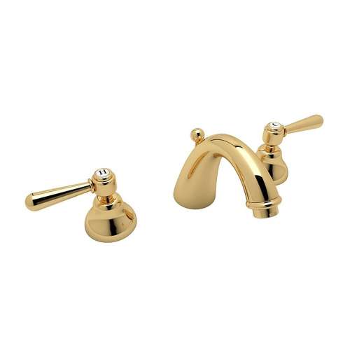 C-Spout Widespread Lavatory Faucet with Metal Levers Pop-Up in Italian Brass