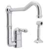 Single Hole Column Spout Kitchen Faucet With Sidespray With Metal Lever Handle In Polished Chrome