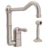 Single Hole Column Spout Kitchen Faucet With Sidespray With Metal Lever Handle In Satin Nickel