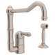 Single Hole Column Spout Kitchen Faucet With Sidespray With Metal Lever Handle In Satin Nickel