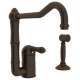Single Hole Column Spout Kitchen Faucet With Sidespray With Metal Lever Handle In Tuscan Brass