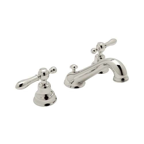 C-Spout Widespread Lavatory Faucet with Classic Metal Lever in Polished Nickel